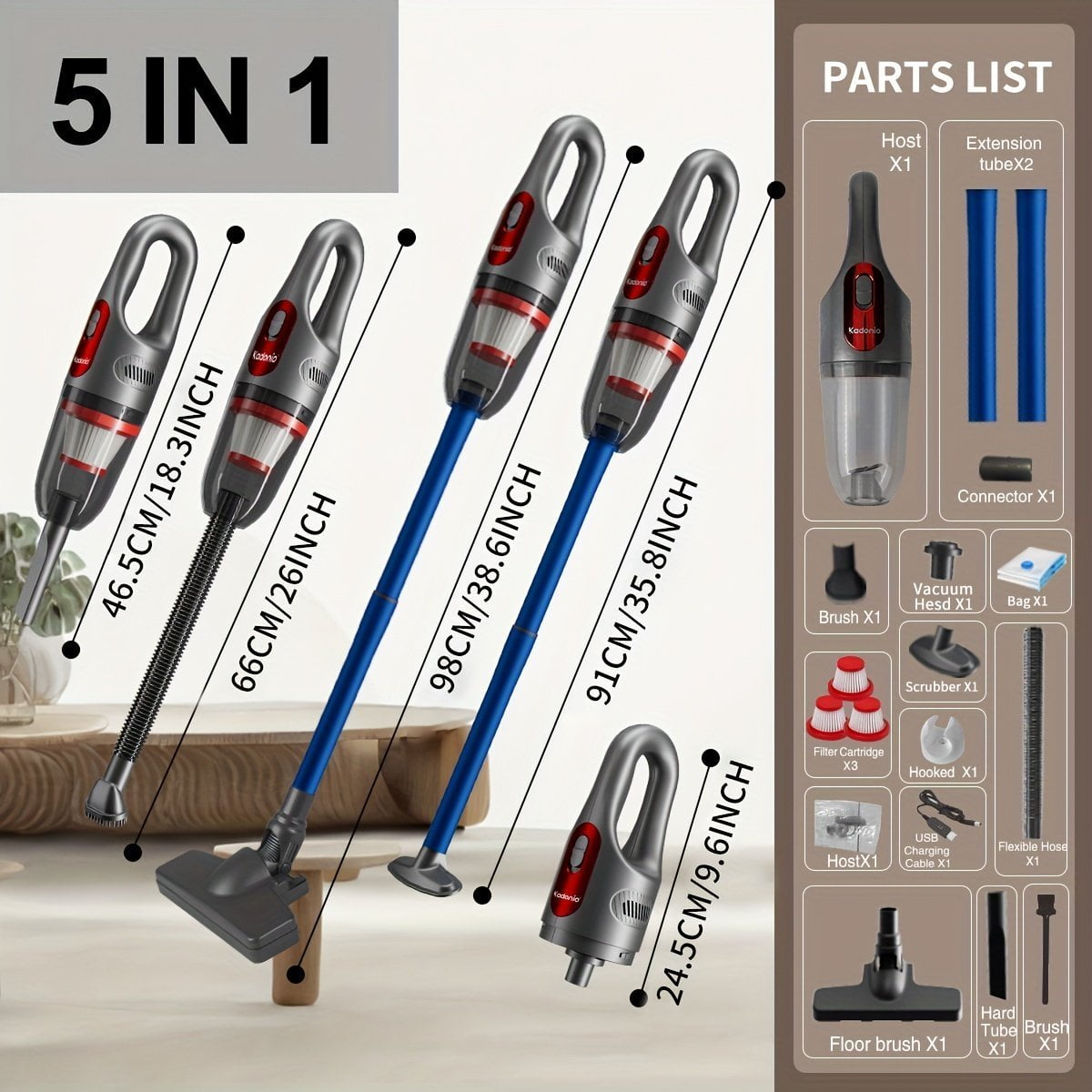 3bff97c6-2285-4629-8222-a0d5ed5e504d.jpg High-power Handheld Wet And Dry Cordless 5 IN 1 Vacuum Cleaner. Lightweight Household Stick Vacuum With Strong Suction. Portable Rechargeable And Powerful For Car Home Sofa Pet Hair Hard Wood Floor Carpet And Outdoor Cleaning - Image 1
