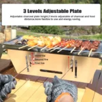 🔥Clearance Price $5.99🔥Portable Camping BBQ Grill 3 Hight Adjustable Stainless Steel Folding Charcoal Backpacking Stove with Grill Gloves Carry Bag - Image 4