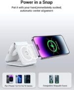 Wireless Charger. Magnetic Foldable 3 in 1 Mag-Safe Charger. Fast Travel Wireless Charging Station for iPhone 15/14/13/12/ Series.for iWatch.for AirPods (Adapter Included) - Image 4