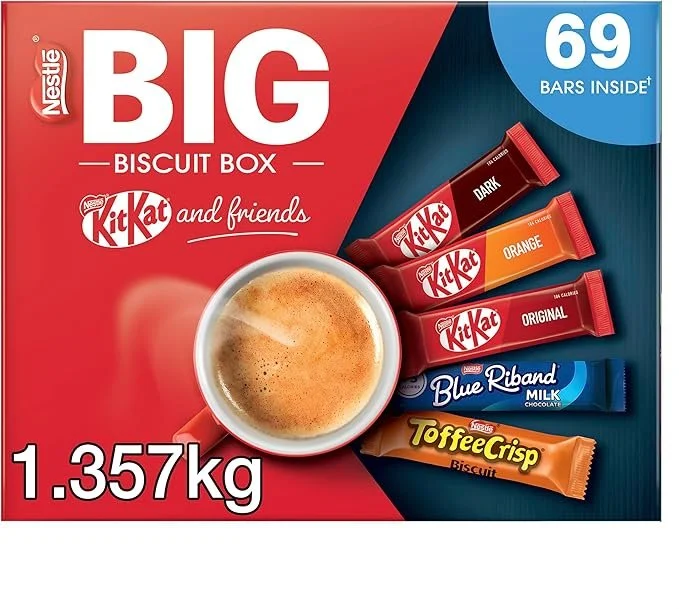 81XDTQwsqcL._AC_SX679_.webp 【New User Only】Nestlé Kitkat and Friends Big Biscuit Box | 69 x Chocolate Biscuit Bars – KitKat, Blue Riband, Toffee Crisp | Bulk Chocolate Box 1.357kg - Image 1